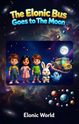Book cover of The Elonic Bus Goes to the Moon, an Elonic World children's storybook for ages 2–6